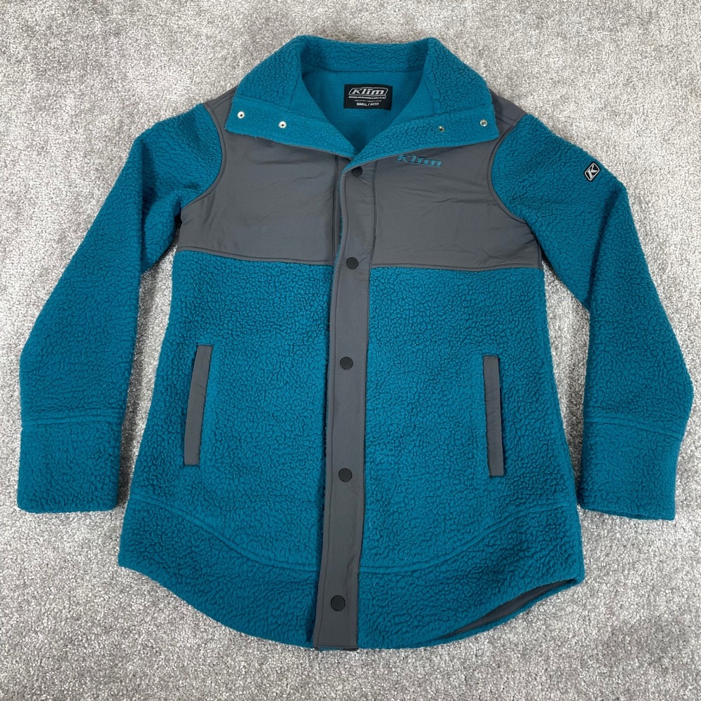 Klim Jacket Womens Small High Pile Mountain Fleece Snap Up Teal Blue Grey